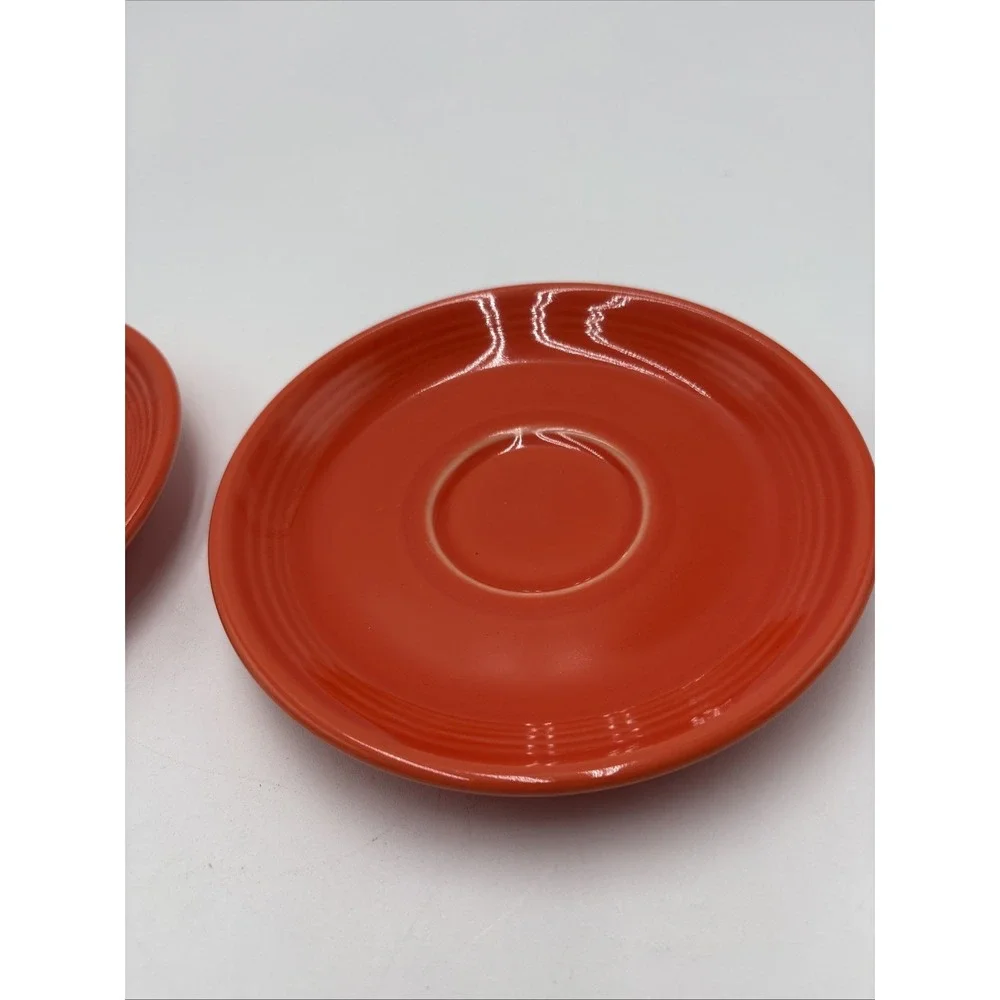 Vtg Fiesta Ware‎ Homer Laughlin 80's 90's Lead Free Saucers 2 Orange